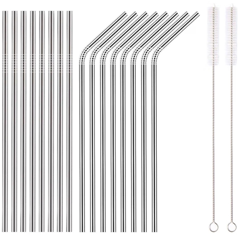 18 Piece Silver Stainless Steel Straws